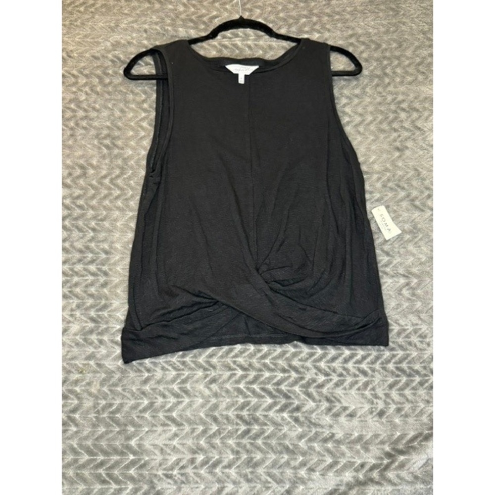 Soma Sunday Relaxed Sleeveless Twist Front Tank Top Black Size L NWT  0034